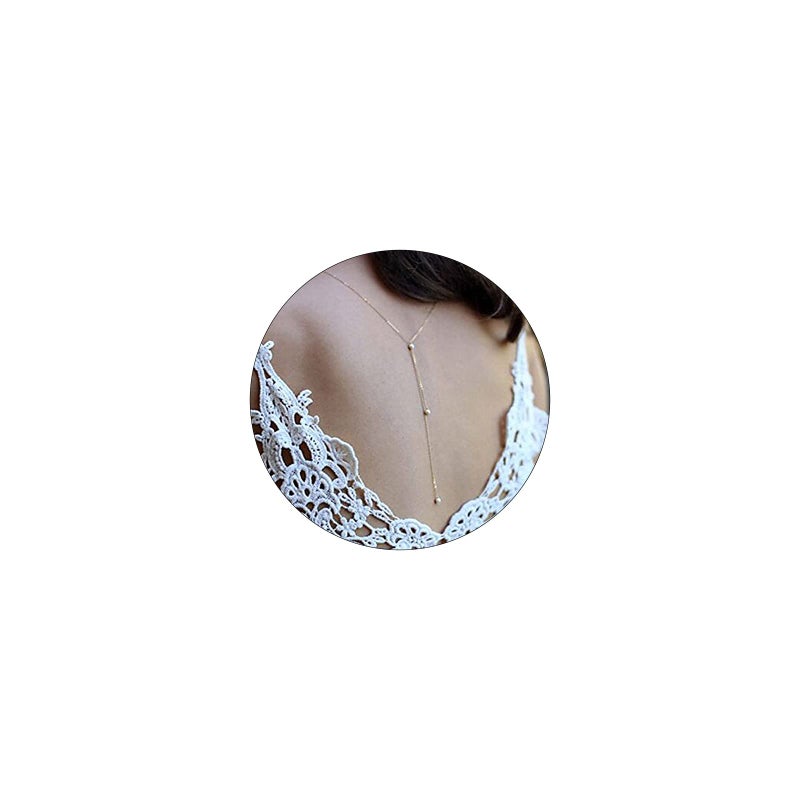 Olbye Back Necklace Pearl Backdrop Necklaces Body Chain Jewelry for Women Bridal Jewelry (Silver) - Image 1